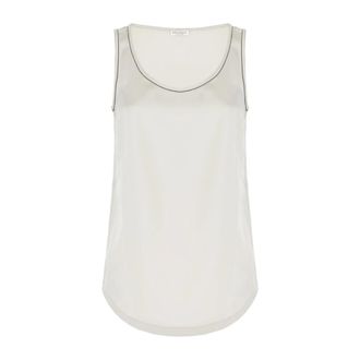 Brunello Cucinelli Brunello Cucinelli, Sleeveless Tops, female, Beige, Size: XL Embellished Satin Top