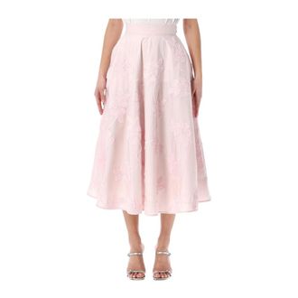 Rotate Rotate Birger Christensen - Floral Embroidered Midi Skirt - Dames - Rokken - Roze - Maat: S Katoen