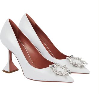 Amina Muaddi Begum White Crystal Embellished Pumps Size 40