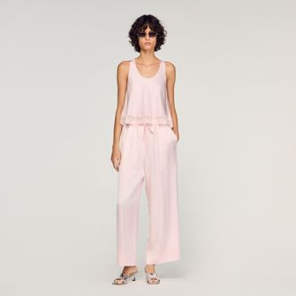 Sandro Satin top with lace