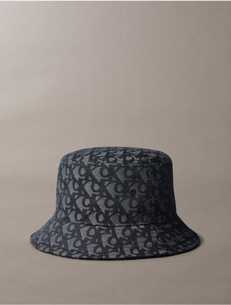 Calvin Klein Womens Allover Monogram Jacquard Bucket Hat - Black