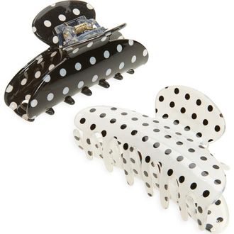 Tasha Assorted 2-Pack Polka Dot Claw Clips in Black-White at Nordstrom