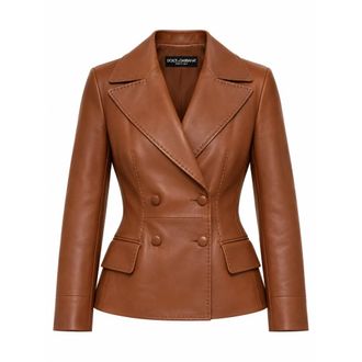 Dolce & Gabbana Kalfsleren jas - Dames - Jassen - Bruin - Maat: 2XS Leer