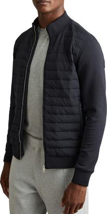 Reiss Freddie Mixed Media Jacket in Navy at Nordstrom, Size Xx-Large