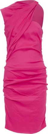 Lanvin 2014 hot pink linen draped asymmetric shoulder cocktail dress FR38 M