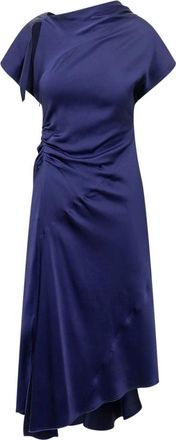Victoria Beckham Asymmetrische Jurk met Plooidetails - Dames - Casual kleedjes - Blauw - S - Kleedjes