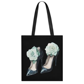 Generic Watercolor Black High Heels Roses Womens Tote Casual Shopping Bag Lightweight Shoulder Bags Hobos Handbag for Work Travel Daily 35x40cm