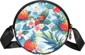 Generic Circle Crossbody Bag for Women, Cartoon Fruit Small Sling Bag Daypack with Zipper Adjustable Shoulder Straps Casual Ladies Girls Round Purse