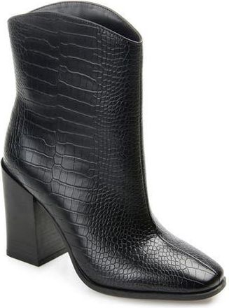 Journee Collection Brekkin Croc Embossed Western Bootie in Black at Nordstrom Rack, Size 8.5