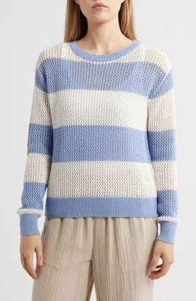 Beach Lunch Lounge Tresa Stripe Crochet Crewneck Sweater in Perry Blue/ivory at Nordstrom Rack, Size X-Large
