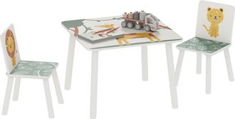 OEM Mesa Y Sillas Infantiles De 3 Piezas Mesa Infantil Con 2 Sillas De Madera De Pino Para Ni&ntilde;os De +3 A&ntilde;os 60x60x44 Cm Verde