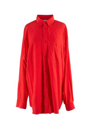 Balenciaga Red Jacquard Oversized Silk Shirt Size M