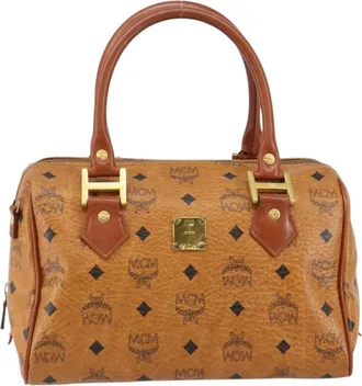 MCM Visetos Logogramme Leather Brown Leather Handbag (Pre-Owned)