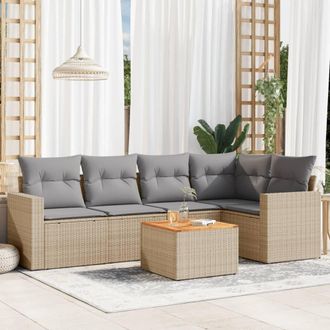 vidaXL Vidaxl - Juego De Sof&aacute;s Jard&iacute;n Con Cojines Beige Mezcla 6 Pzas Rat&aacute;n Pe