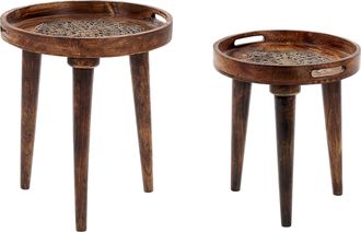 Beliani Beliani - Conjunto De 2 Mesas De Madera De Mango Oscura Hecho A Mano Desgastado Astai