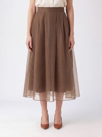 Brunello Cucinelli High-Waisted Silk Midi Full Skirt