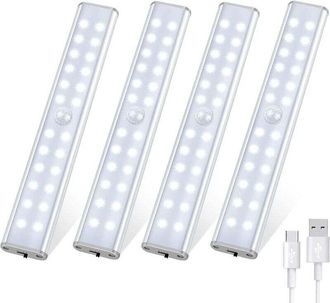 OEM [nunca Usado] Luz Led Con Sensor De Movimiento Para Interiores, Paquete De 4, 96 Luces Led Para Armario, 4 Modos De Iluminaci&oacute;n, Recargable Inal&aacute;mbric
