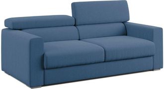 Divani.Store Divani.store - Dylan Sof&aacute; Con Pouf Extra&iacute;ble En Tejido Efecto Algod&oacute;n Impermeable 158 Cm Azul