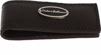 Dolce & Gabbana Brown Leather Magnet Mens Money Bar Clasp Cash Clip Accessory
