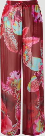 Karen Millen Womens Beach Viscose Georgette Photographic Floral Wide Leg Trousers - Wine - Size X-Small