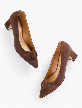 Talbots Edith Suede Flare Heel Pumps - Dark Walnut - 7 1/2 M Talbots