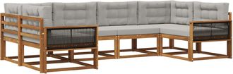 vidaXL Conjunto De Sof&aacute;s De Exterior 6 Uds. Natural Y Gris Claro Vidaxl