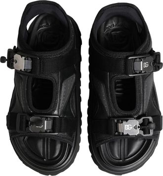 Dolce & Gabbana Black Logo Detailed Men Chunky Sandals Shoes Leather