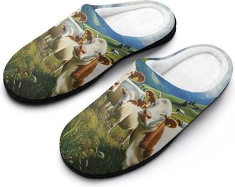 Generic Country Animals Cows And Sheep Cotton Womens Slip-on Slippers Winter Warm House Shoes with Rubber Sole for Home Office Hotel