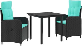 vidaXL Conjunto De Comedor De Jard&iacute;n 3 Uds. Negro Y Turquesa Vidaxl