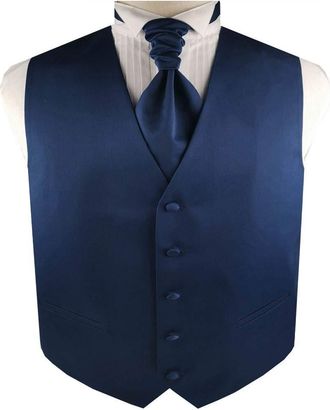 Generic Mens Solid Plain Suit Wedding Waistcoat&Cravat and Pocket Square (Navy, 3X)
