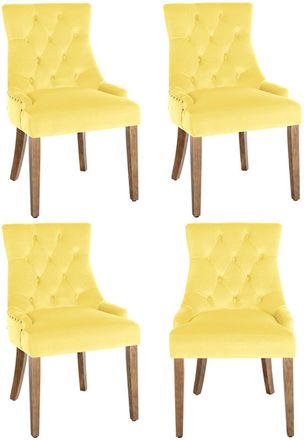 Clp Clp - Juego De 4 Sillas De Comedor Aberdeen En Terciopelo Amarillo Antiguo Claro