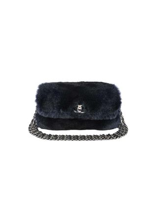 Chanel Navy Orylag Fur Flap Bag