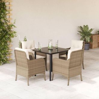 vidaXL Set Comedor De Jard&iacute;n 5 Pzas Con Cojines Rat&aacute;n Sint&eacute;tico Beige Vidaxl
