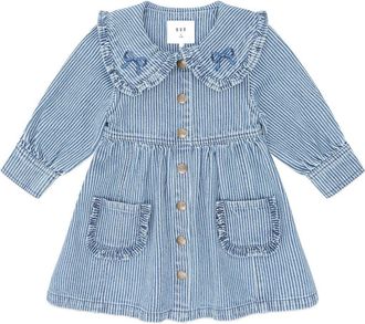 Huxbaby Vintage Bow Collar Denim Dress in Blue Stripe at Nordstrom, Size 6-12M Au