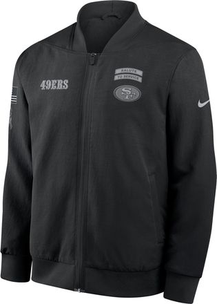 Nike San Francisco 49ers Salute to Service Sideline Nike Mens NFL Full-Zip Bomber Jacket in Black | 03AU0ILNA2T-ENK