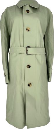 Maison Margiela Single-Breasted Belted Coat in Green Polyurethane