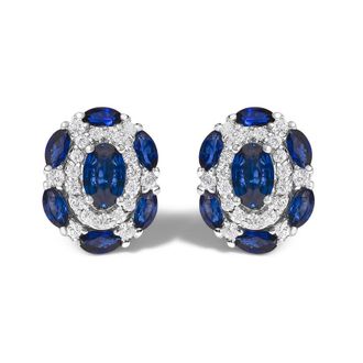 House of Brilliance 14K White Gold Blue Sapphire and Diamond Vintage Style Stud Earrings (G-H Color, SI2-I1 Clarity)
