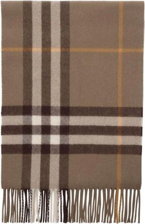 Burberry Accessoires, Dames, Bruin, ONE Size, Kasjmier, Sjaal met geruite rand en franjes