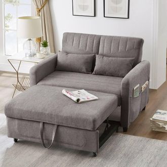 Merax 112cm 2-Seater Pull-Out Sofa Bed with Adjustable Backrest in Dark Grey