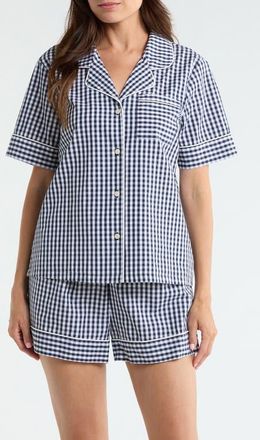 Nordstrom Classic Short Cotton Pajamas in Navy Petite Gingham at Nordstrom, Size X-Small