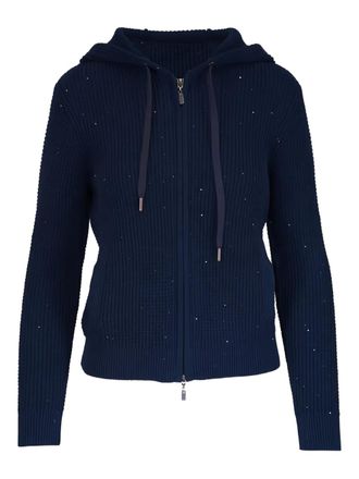 Kinross Cashmere hooded zip-up sweater - Blue