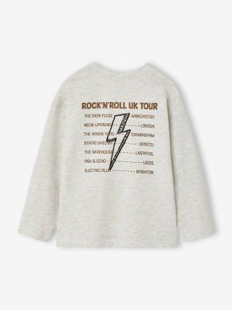 Vertbaudet Jungen Langarmshirt mit Print wei&szlig; meliert