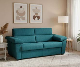 Dmora Sof&aacute; Fijo 3 Plazas Vilma, Sof&aacute; Lineal Para Sal&oacute;n, Acolchado, Desenfundable, Calidad 100% Made In Italy, 225x95 H100 Cm, Azul Claro - Dmora