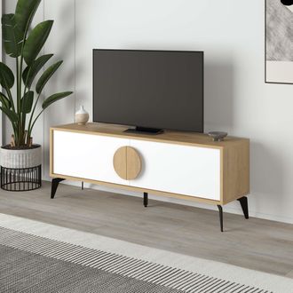 Decortie Gora Modern TV Unit with 2 Door Flap Stay 140cm in White | Size: 1 Pack