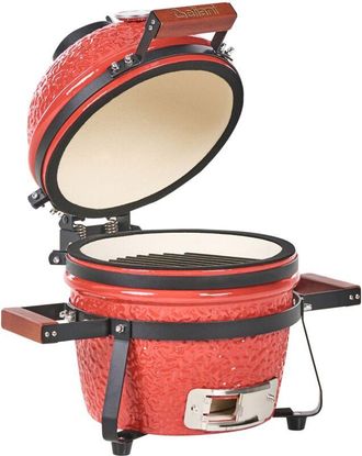 Beliani Barbecue esterno in ceramica a carbonella con coperchio e termometro Griglia di cottura rosso Kamado