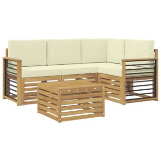 vidaXL Conjunto De Sof&aacute;s De Exterior 5 Pcs Blanco Y Crema Poli&eacute;ster Vidaxl