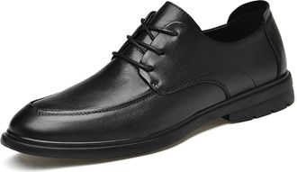Generic Dress Oxford for Men Lace Up Round Toe Derby Shoes Apron Toe Leather Non Slip Rubber Sole Slip Resistant Business(Black,6.5 UK)