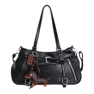 Generic Cymwer Women PU Shoulder Bag Zipper Underarm Purse Large Capacity for Daily (Black)