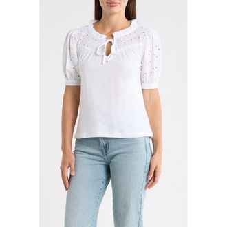 T Tahari Embroidered Short Sleeve Peasant Top in White at Nordstrom Rack, Size X-Small