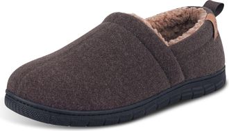 Garonne Mens Felt Memory Foam Slippers Closed Back Winter Slippers with Non-Slip Rubber Sole, coffee, 10.5 UK